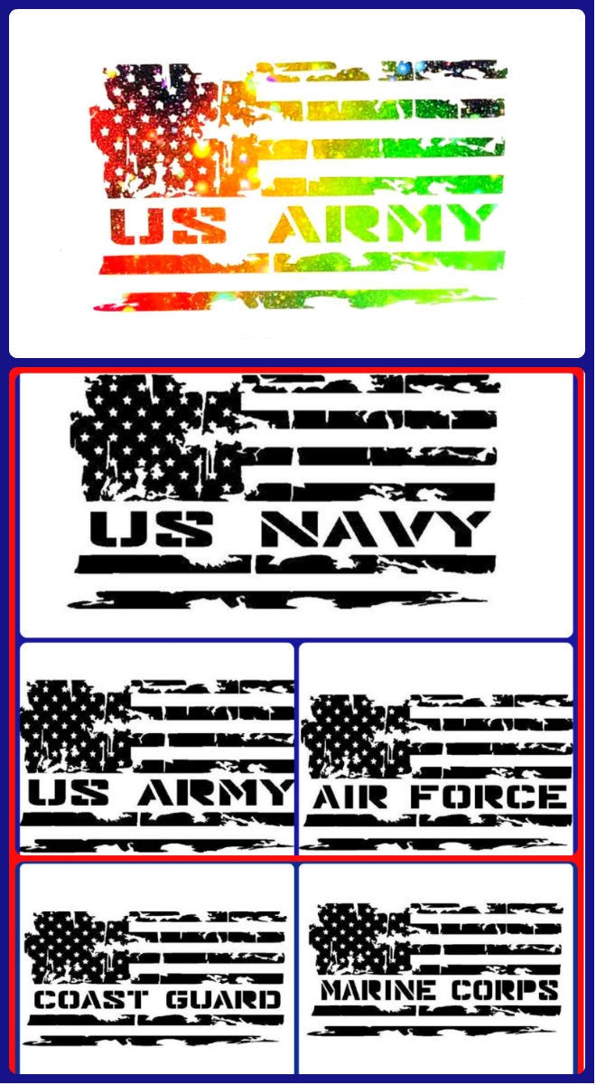 Distressed Flag Military Decal, Military Sticker, Navy, Air Force, Marines, Coast Guard, Army, Military Spouse, Military Wife, American Flag