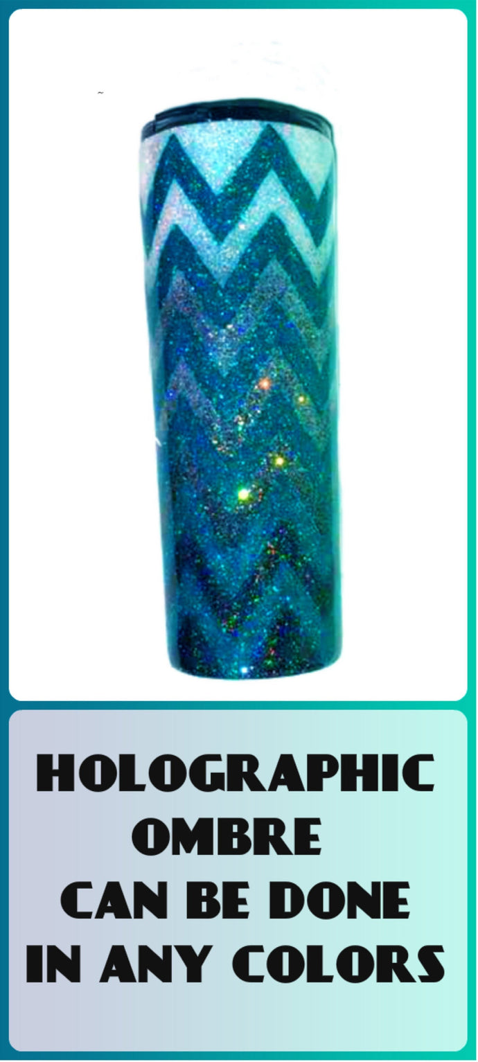 Chevron Glitter Ombre Holographic Tumbler, Personalized, Teal, White, Black - Stainless Steel, Insulated - You Choose Colors - Travel Cup