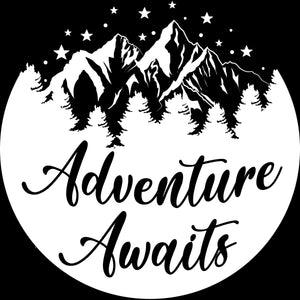 Adventure Awaits Travel RV Camping Vinyl Decal Sticker Custom Car Window Laptop Tumbler Water Bottle Bumper - You Choose Size and Color