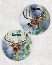 Load image into Gallery viewer, Deer Personalized Car Coasters Set of 2 - Customized - White Tail Deer, Hunting - 2 Designs - Gift for Dad - Custom Gift - Auto Accessories