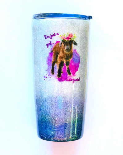 Just a Girl Who Loves Goats Holographic Glitter Tumbler, Nigerian Dwarf Goat, Dairy Goat, Goat Lover Gift, Insulated, 20 oz - FREE SHIPPING