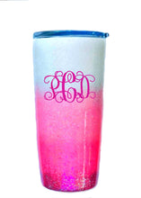 Load image into Gallery viewer, Pink Ombre Holographic Glitter Tumbler Personalized, You Choose Name/Monogram, Vinyl Color, Custom Tumbler, Gift for Mom, Custom Gift, 20 oz
