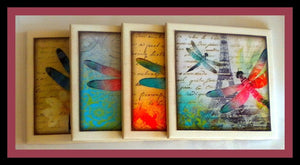Dragonflies in Paris Coaster Set - Coasters - Free U.S. Shipping - Dragonflies - Dragonfly - Ceramic Tile - Couples Gift - Set of 4