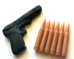 Gun and Bullets Soap Set - Gift for Dad - Black Coffee  scented - Free U.S. Shipping - Gift for Man - Party Favors, Guy Soap, Gift for Man