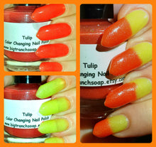 Load image into Gallery viewer, Color Changing Nail Polish-Glitter - Mood Nail Polish-TULIP-Orange to Yellow-Hand Blended Polish - FREE U.S. SHIPPING