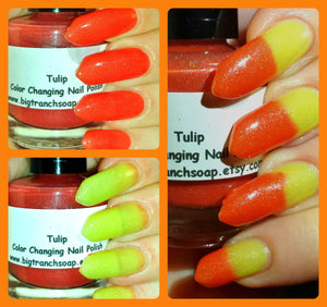 Color Changing Nail Polish-Glitter - Mood Nail Polish-TULIP-Orange to Yellow-Hand Blended Polish - FREE U.S. SHIPPING