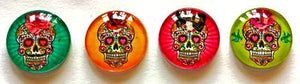 Sugar Skull Magnets - Skull Necklace Cabochon Supplies - Set of 4 - 1 Inch Domed Glass Circles with or without magnets