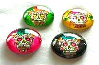 Magnets - Sugar Skulls - Day of the Dead - Skull - Set of 4 - Free U.S. Shipping - 1 Inch Domed Glass Circles