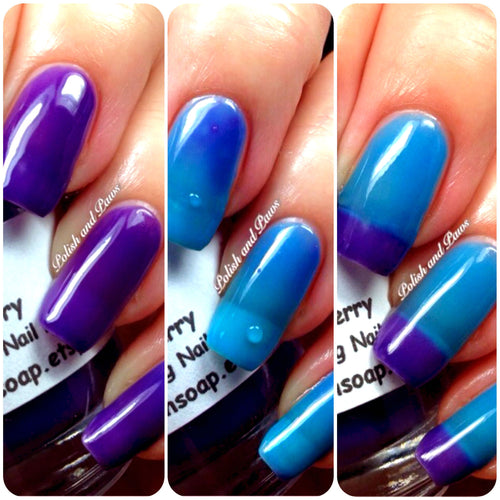 Free U.S. Shipping - Color Changing Thermal Nail Polish, Ombre Blue to Purple - Mood Polish - 