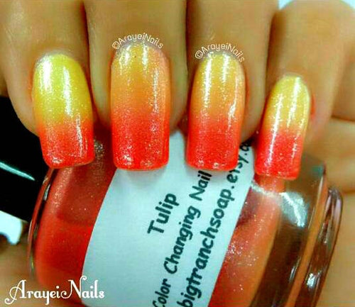 Color Changing Nail Polish-Glitter - Mood Nail Polish-TULIP-Orange to Yellow-Hand Blended Polish - FREE U.S. SHIPPING