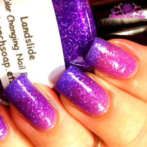 Ombre Color Changing Thermal Nail Polish - "Landslide"- Pink to Purple Glitter - FREE U.S. SHIPPING - Temperature Changing
