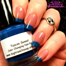 Load image into Gallery viewer, Free U.S. Shipping - Color Changing Thermal Nail Polish - &quot;Tuscan Sunset&quot;- Blue to Peach - Temperature Changing - 0.5 oz Full Sized Bottle
