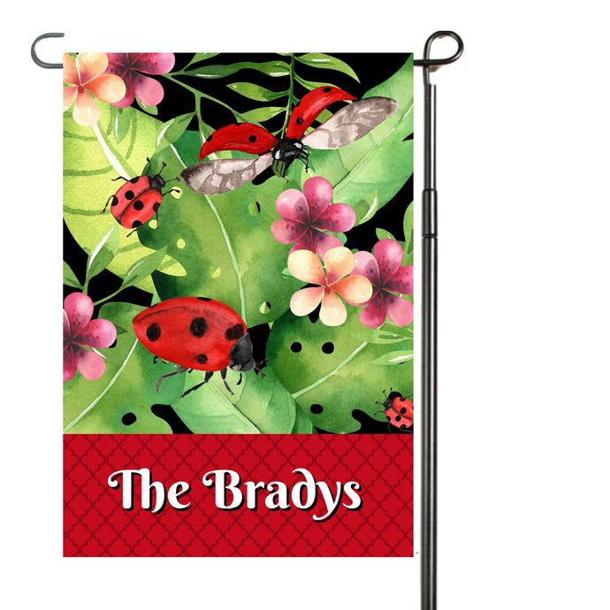 Ladybug Floral Garden Flag, Personalized, Garden Flag, Name Garden Flag, Yard Decor, Ladybug Gift, Ladybugs, Summer Yard Flag, Flowered Flag