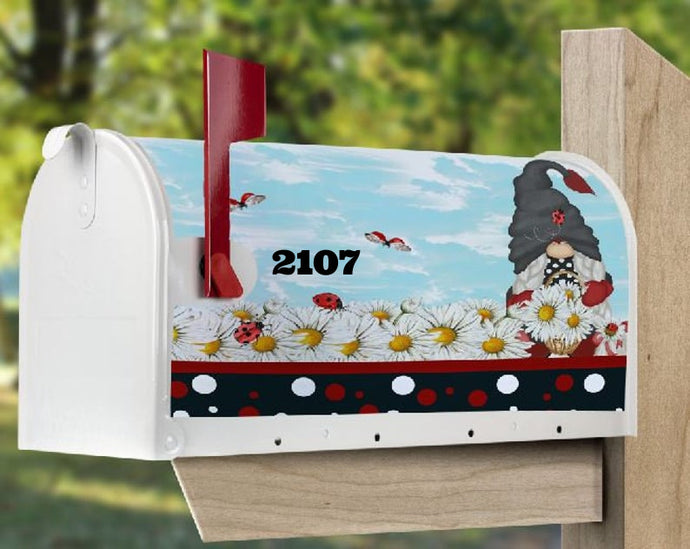 Ladybug Gnome Mailbox Cover with Magnetic Strip - Personalized Mailbox Decor - Custom Address Mailbox Cover, Personalized Mailbox Cover