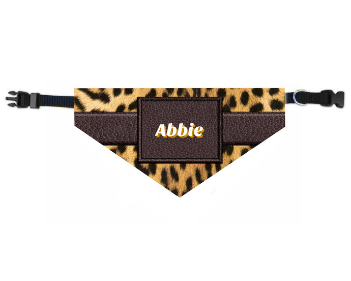 Leopard Dog Bandana Over the Collar, Personalized, Includes Collar, Custom Pet Bandana, Personalized Pet Scarf, Pet Owner Gift, New Dog, Choose Size