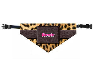 Leopard Dog Bandana Over the Collar, Personalized, Includes Collar, Custom Pet Bandana, Personalized Pet Scarf, Pet Owner Gift, New Dog, Choose Size