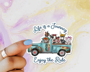 Life is a Journey Enjoy the Ride Farm Animals Truck Sticker, Cow, Chicken, Goat, Donkey, Pig, Country, Farm, Rustic Truck, Vintage Truck
