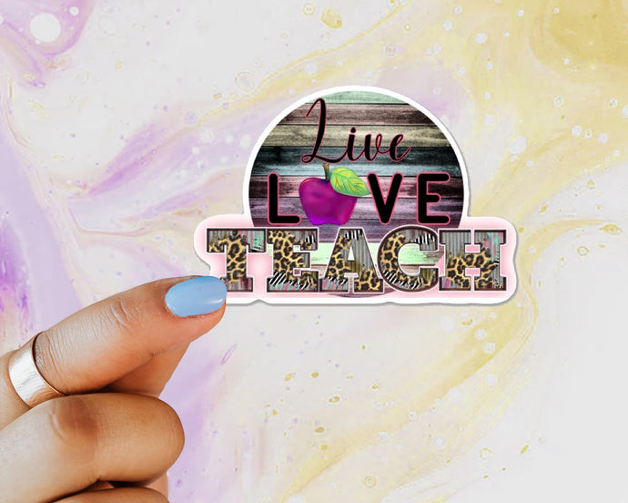Live Love Teach Cheetah Teacher Apple Sticker, Sticker for Teachers, Teacher Gift, Gift from Student, Teacher Apple, Leopard Teacher, Teach