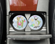Load image into Gallery viewer, Llama Cactus Personalized Car Coasters Set of 2 - Customized - Animal Gift, Llamas, Car Accessories, Name car Coasters, Llama, Cactus Gift