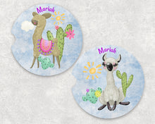 Load image into Gallery viewer, Llama Cactus Personalized Car Coasters Set of 2 - Customized - Animal Gift, Llamas, Car Accessories, Name car Coasters, Llama, Cactus Gift