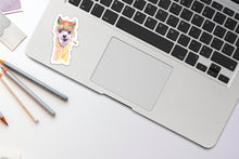 Load image into Gallery viewer, Llama Floral Crown Sticker, Llama Sticker, Alpaca Sticker for Laptops, Cars, Water Bottles, Gift for Llama Lovers, Alpaca Lover Gift