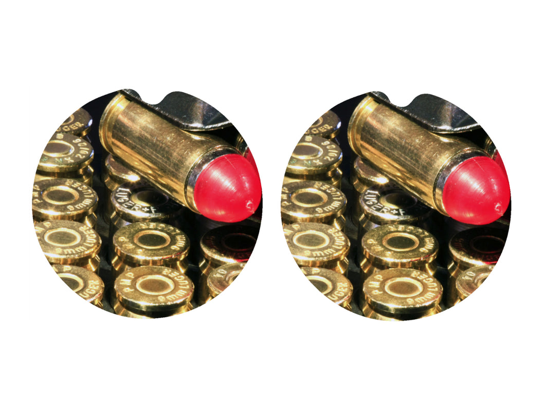 Ammo 9mm Handgun Ceramic Car Coasters, Set of 2, Bullet Car Coaster, Gift for Dad, Sandstone Car Coaster, Car Coasters for Men, Ammunition