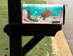 Mailbox Cover with Magnetic Strip - Personalized Sea Turtle Mailbox Decor - Custom Address Mailbox Cover, Personalized Ocean Mailbox Cover