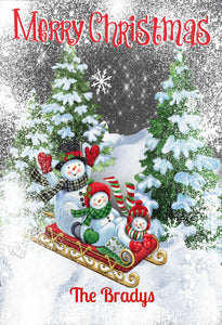 Sledding Snowman Merry Christmas Garden Flag, Personalized Garden Flag, Christmas Garden Flag, Family Gift, Custom Garden Flag, Snowmen, Christmas Decor