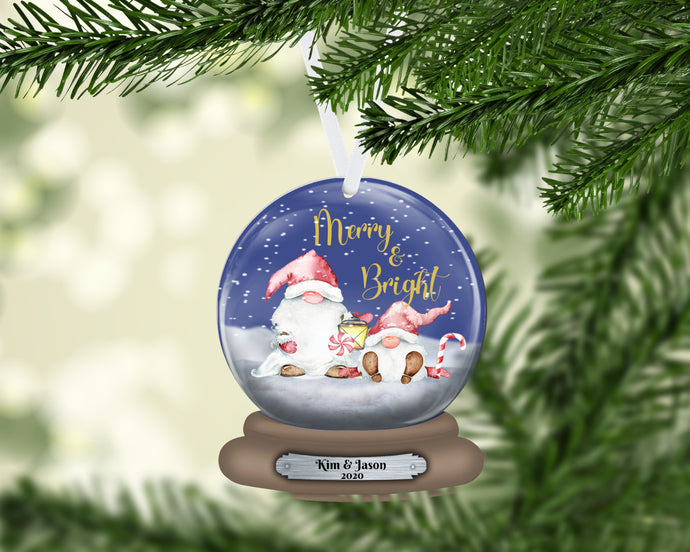 Gnome Snow Globe Christmas Ornament, Personalized, Gnomes, Merry and Bright, Gnomes Name Ornament, Custom Christmas, Gift for Mom, Family Gift, Kids Ornament