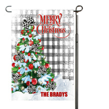 Load image into Gallery viewer, Merry Christmas Tree Personalized Garden Flag, Holiday Garden Flag, Outdoor Christmas Decoration, Custom Christmas Flag, Snowy Tree Flag