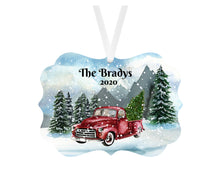 Load image into Gallery viewer, Red Truck Personalized Christmas Ornament, Name Christmas Ornament, Mountains, Custom Ornament, Red Truck, Family Gift, Country Christmas