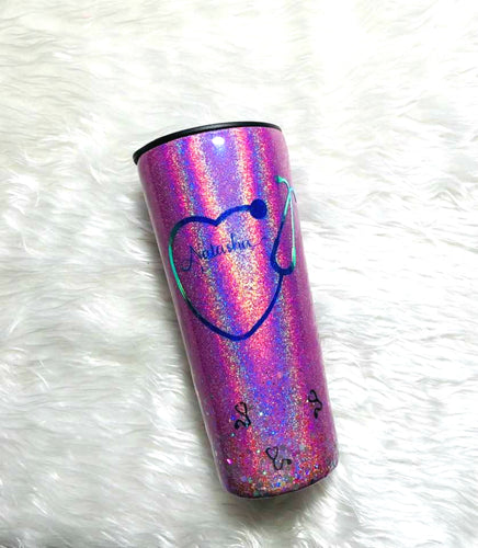 Nurse Stethoscope Holographic Glitter Name Tumbler / Nurse Coffee Mug / Nurse Travel Mug / Nurse Gift / Doctor Mug / Doctor Gift / 22 oz