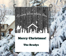 Load image into Gallery viewer, O Come Let Us Adore Him Personalized Garden Flag, Holiday Garden Flag, Outdoor Christmas Decoration, Custom Christmas Flag, Yard Flag