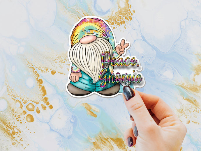 Peace Gnomie Tie Dye Sticker, Gnome Sticker, Hippie Gnome Sticker, Retro Gift, Laptops, Cars, Water Bottles, Gift for Gnome Lovers, Gnomes