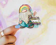 Load image into Gallery viewer, Peace Gnomie Tie Dye Sticker, Gnome Sticker, Hippie Gnome Sticker, Retro Gift, Laptops, Cars, Water Bottles, Gift for Gnome Lovers, Gnomes