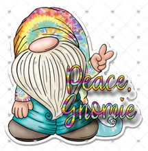 Load image into Gallery viewer, Peace Gnomie Tie Dye Sticker, Gnome Sticker, Hippie Gnome Sticker, Retro Gift, Laptops, Cars, Water Bottles, Gift for Gnome Lovers, Gnomes
