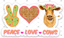 Load image into Gallery viewer, Peace Love Cows Sticker, Cow Sticker, Cow Sticker for Laptops, Cows, Water Bottles, Gift for Cow Lovers, Cow, 4-H Cows, Hippie Cow, Peace