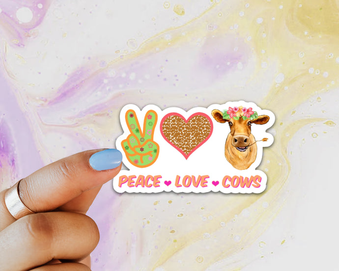 Peace Love Cows Sticker, Cow Sticker, Cow Sticker for Laptops, Cows, Water Bottles, Gift for Cow Lovers, Cow, 4-H Cows, Hippie Cow, Peace