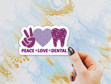 Load image into Gallery viewer, Peace Love Dental Sticker, MINI Tooth Laptop Sticker, Water Bottle Sticker, Tooth Sticker, Tumbler Sticker, Dental Assistant, Dental Hygiene