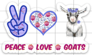 Peace Love Goats Sticker, Goat Sticker, Goat Sticker for Laptops, Goats, Water Bottles, Gift for Goat Lovers, Goat, 4-H Goats, Hippie Goat