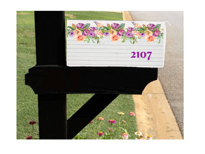 Peach and Purple Floral Mailbox Cover w/Magnetic Strip - Personalized Mailbox Decor, Custom Address Mailbox Cover, Personalized  Mailbox Cover