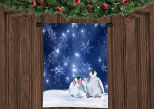 Penguins Personalized Garden Flag, Holiday Garden Flag, Snow Garden Flag, Outdoor Christmas Decoration, Custom Christmas Flag, Yard Flag