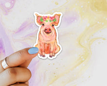 Load image into Gallery viewer, Pig Floral Crown Sticker, Pig Sticker, Pig Sticker for Laptops, Pigs, Water Bottles, Gift for Pig Lovers, Pig, 4-H Pigs, Flowers Crown Pig