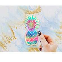 Load image into Gallery viewer, Pineapple Holographic Sticker, Pineapple Laptop Sticker, Water Bottle Sticker, Tie Dye Pineapple, Tumbler Sticker, Rainbow Pineapple Gift