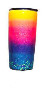 Pineapple Tropical Personalized Glitter Tumbler with Lid - Ombre - Neon Yellow, Neon Pink, Neon Purple, Neon Blue - Luau - Insulated - 20 oz