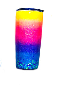 Pineapple Tropical Personalized Glitter Tumbler with Lid - Ombre - Neon Yellow, Neon Pink, Neon Purple, Neon Blue - Luau - Insulated - 20 oz