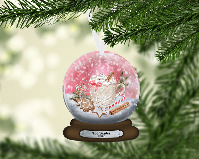 Pink Snow Globe Christmas Ornament Personalized, Let it Snow, Name Ornament, Custom Christmas Holiday, Gift for Girl, Pink Ornament