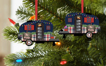 Load image into Gallery viewer, Christmas Camper with Christmas Lights and Name Ornament, Personalized, Plaid Camper Ornament, Name Ornament, Camping, Couple Gift