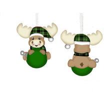 Load image into Gallery viewer, Green Plaid Moose Christmas Ornament, Personalized, Moose Gift, Moose Ornament, Name Ornament, Ornament for Kids, Moose, Holiday Ornament