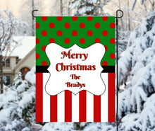 Load image into Gallery viewer, Polka Dot Striped Christmas Garden Flag, Personalized Garden Flag, Christmas Garden Flag, Name Flag, Custom Garden Flag, Christmas Decor